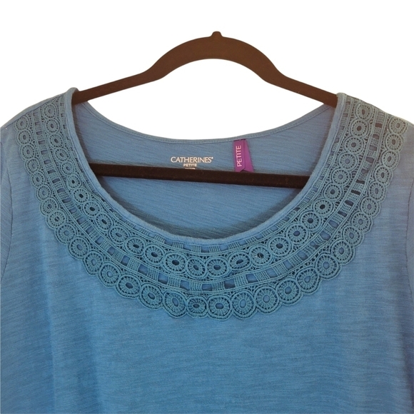 Catherine's Plus Petite Slub Knit Crochet Teal Tee•1XWP NWOT - Picture 6 of 6